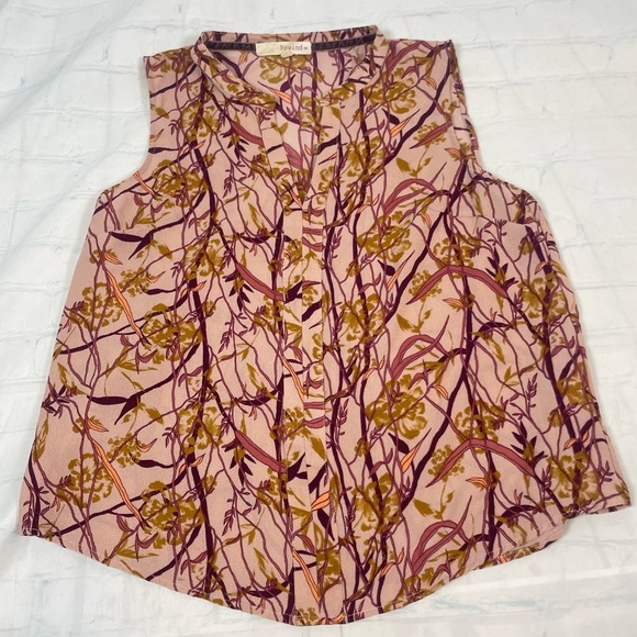 REWIND Floral Leaf Pink Mauve Tank Top Blouse Woman’s L V Neck Business Casual - Picture 12 of 12